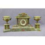 Green hardstone clock garniture (3)