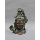 Bronze Buddha head with cobras, 13cm