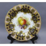 Richard Sebright for Royal Worcester, handpainted fruit pattern porcelain cabinet plate with blue
