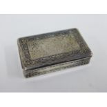 19th century European white metal table snuff box, with a silver gilt interior, niello work and