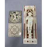 Set of three Minton cherub tiles, a John Moyr Smith tile for Minton and another, (5)