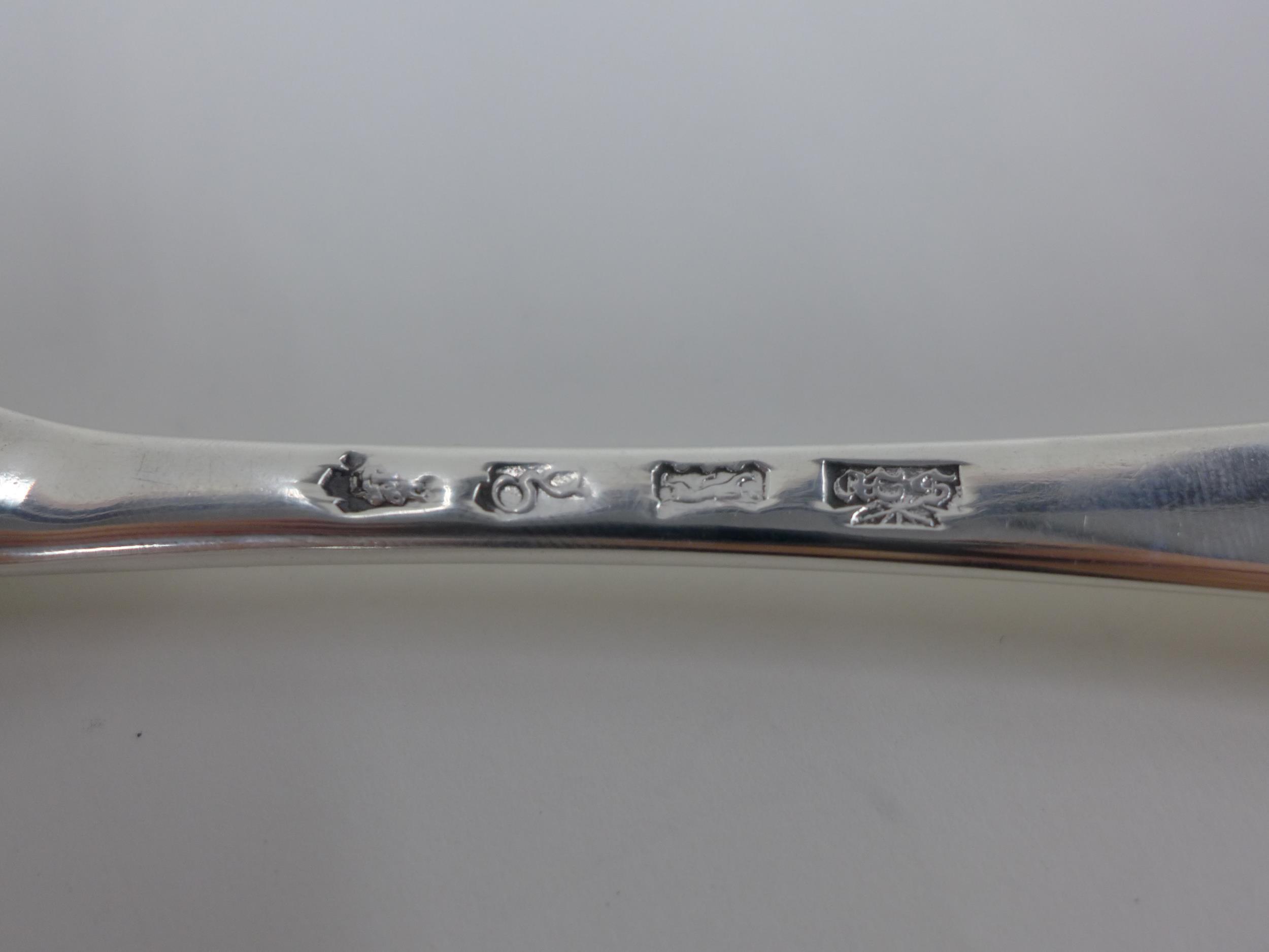 Rare George II hanoverian silver table spoon by William Aytoun, Edinburgh 1745 with engraved crest - Image 6 of 6