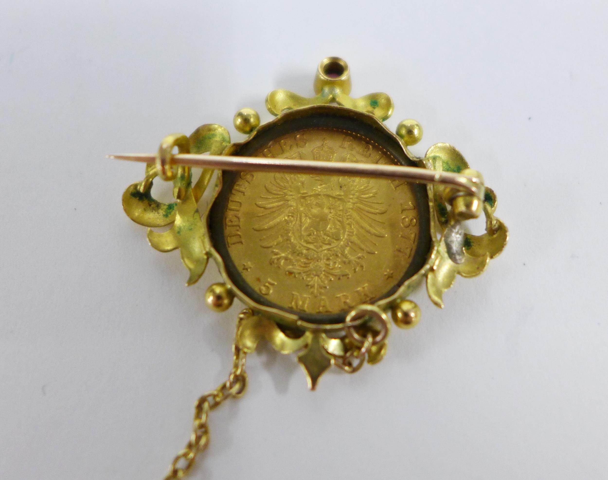 German 5 marks gold coin brooch, 1877 - Image 2 of 2