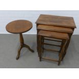 Nest of three tables, 61 x 66 x 37m and a pedestal wine table (2)