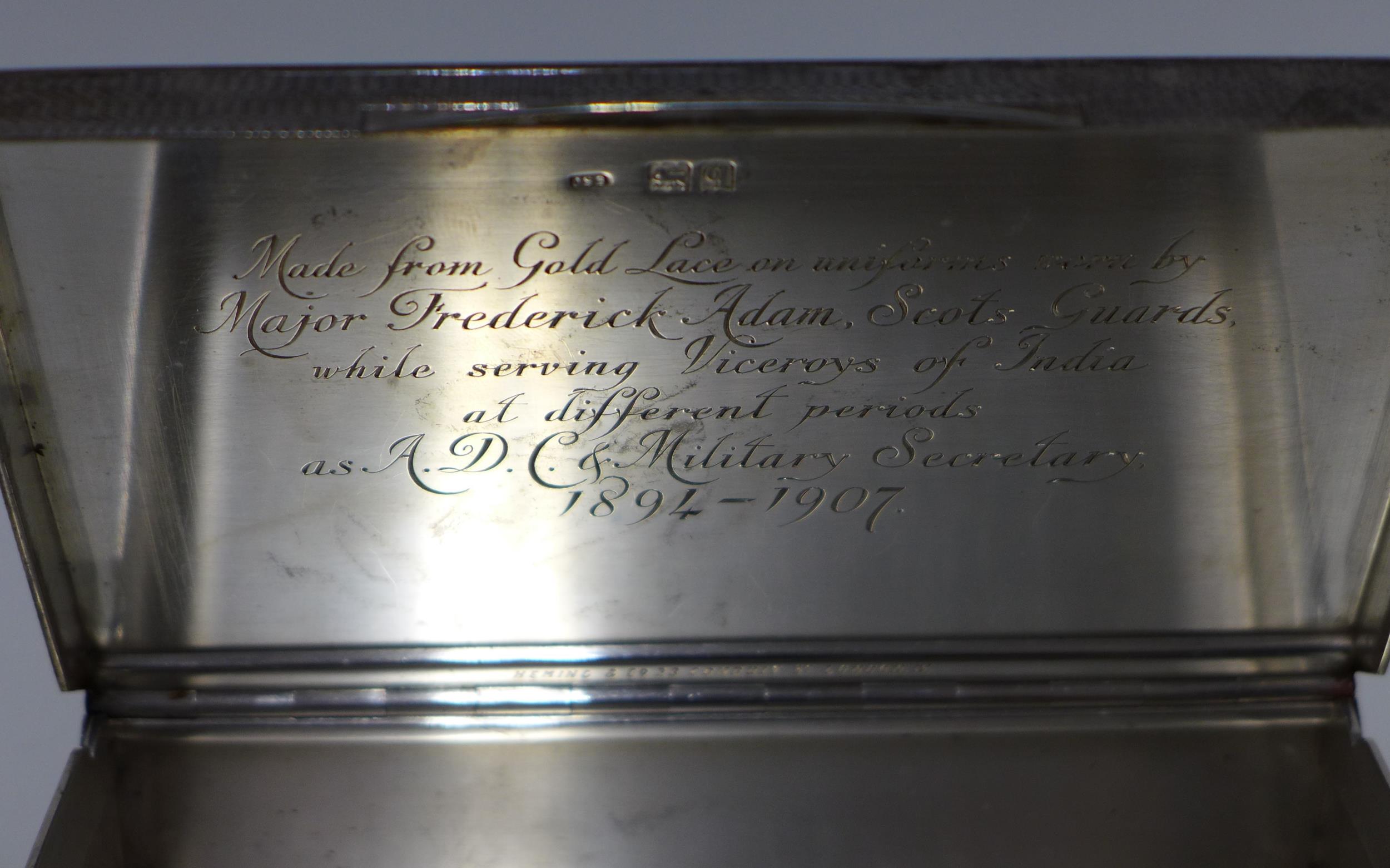 George V Scots Guards silver table cigarette box, with engine turned decoration and laurel leaf - Image 4 of 5