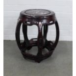 Chinoiserie hardwood inlaid barrel stool, 39 x 45cm