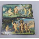Pair of painted Putti wooden panels, 33 x 17cm(2)