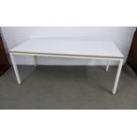Vintage kitchen table with white laminate / melamine top and painted metal legs, 183 x 73 x 76cm