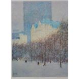 Patrick Antonelle (b.1951) 'The Plaza - Winter' coloured print, signed in pencil and numbered 230/