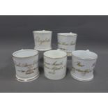 Group of five Victorian porcelain Christening mugs, (5)