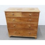 Antique pine chest, two short and three long drawers, with bun handles, 107 x 104 x 52cm