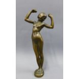 Bronze female nude figure, modelled standing on a circular base, unsigned, 21cm