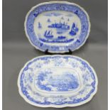 19th century Staffordshire blue and white transfer printed pottery British Marine platter and an