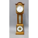 Miniature rosewood and satin inlaid longcase clock, barometer and thermometer, 47cm