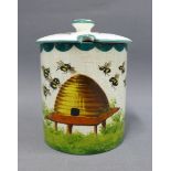 late 19th / early 29th century beehive pattern honey pot and cover, the restored lid with Plichta