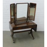 Small mahogany sofa table, 113 (open) x 51 x 51cm, together with a triptych dressing mirror, a/f (2)