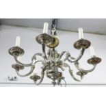Modern Dutch style silvered eight branch chandelier, approx 75cm x 50cm drop