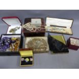 Collection of vintage and later costume jewellery to include a small beaded bag, etc (a lot)