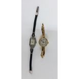 9ct gold cased wrist watch on 9ct gold strap together with a cocktail watch (2)