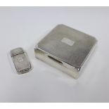 Victorian silver snuff box / vesta case, two hinged covers, London 1874, 6cm and a George VI