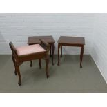 A pair of lamp / side tables with quarter veneer style tops, and a piano stool, 58 x 63 (3)