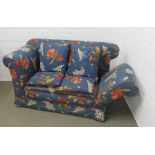 Edwardian drop arm sofa with contemporary linen upholstery with an exotic flower pattern, 147 x 86 x