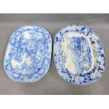 Davenport blue and white transfer printed meat dish and a Staffordshire meat dish with View of