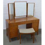 Mid century Loughborough Furniture teak dressing table and stool 122 x 135 x 46cm (2)