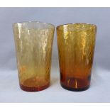 Thomas Webb, a pair of amber glass vases with bubble inclusions, 24cm (2)