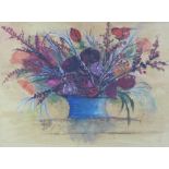 Still life vase of flowers, mixed media, signed with a monogram and framed under glass, 63 x 47cm