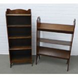Early 20th century oak bookcase together with another with trough style shelves, taller 68 x