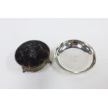 Early 20th century silver and tortoiseshell trinket box and a white metal pin dish, 8.5cm (2)