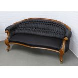 Victorian mahogany show frame settee, button back with serpentine seat, black horsehair
