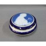 Limoges blue ground pate sur pate style jar and cover, 17cm diameter