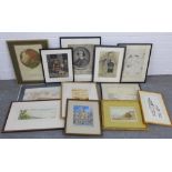 A carton containing a quantity of 19th and 20th century watercolours and prints all framed with