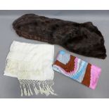 Vintage fur shoulder cape stole, silk scarf and another (3)