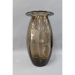 1930's Leerdam, Holland smoked glass vase with a flattened top rim, 31cm