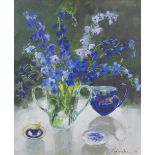 Gillian Goodheir (Scottish b.1949) 'Blue Delphiniums', gouache, signed and dated '06, framed under