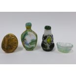 Chinese snuff bottles to include a double gourd glass bottle with yellow and red flowers and green