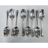 Set of eight George III silver table spoons, Hanoverian pattern, , engraved initials to terminals,