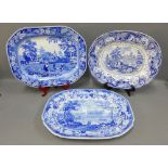 Three 19th century Staffordshire blue and white transfer printed ashets to include Cottagers,