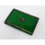 Early 20th century green enamel and silver gilt box, Import marks for London 1928, 8 x 5.5cm