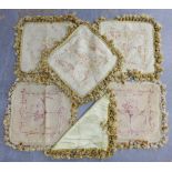 Set of six Aubusson style cushion covers with silk tassels, 45 x 45cm (6)