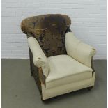 Late 19th / early 20th century armchair on bun feet and castors, 81 x 89 x 54cm