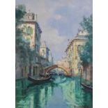 Venice canal scene, oil on canvas, signed indistinctly, framed, 50 x 70cm