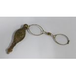 Early 20th century marcasite lunettes and a pair of yellow metal lunettes , (2)