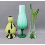 Thomas Webb 'Flair' vase designed by David Hammond Stevenson, c 1961, 34cm, Italian green glass