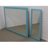 Two rectangular wall mirrors in blue painted frames, 134 x 103cm & 37 x 98cm (2)