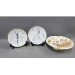 A pair of Hirschfeld 'Rhythm & Dance' porcelain plates and a Maling lustre bowl (3)