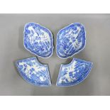 A pair of Staffordshire pearlware transfer printed blue and white Willow pattern dishes and a pair